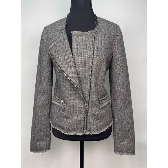 MNG Casual Black & Silver Tweed Asymmetrical Zip Jacket Blazer Size XS - Picture 2 of 9